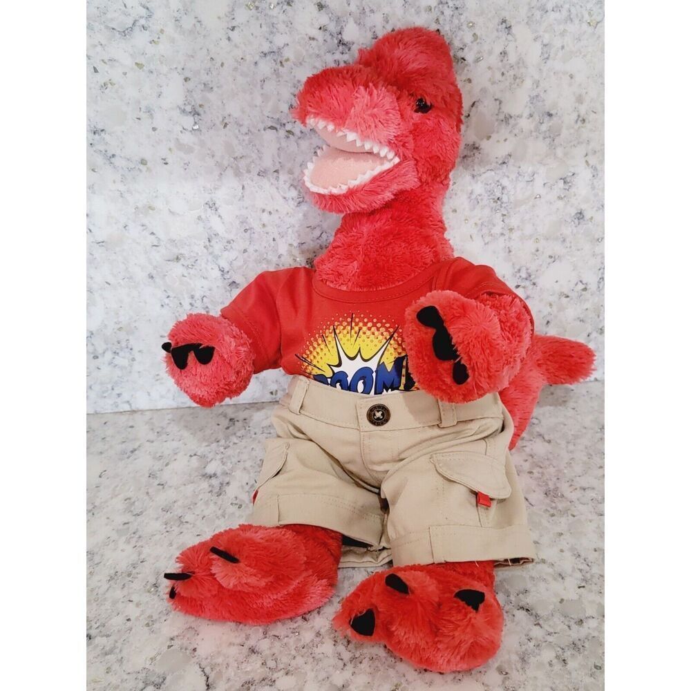 Build A‎ Bear Workshop Red Dinosaur 2012 Raptor Plush Red Boom Shirt 16"
